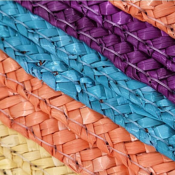 Vintage Rainbow Diagonal  Striped Double Top Handle‎ Straw Handbag Purse - Picture 9 of 10